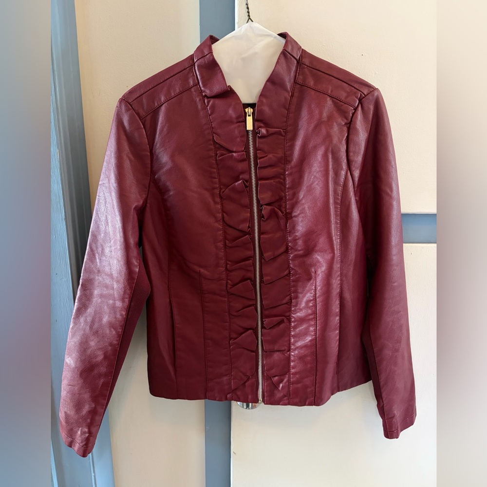 Baccini Women’s Burgundy Faux Leather Zip Front Jacket